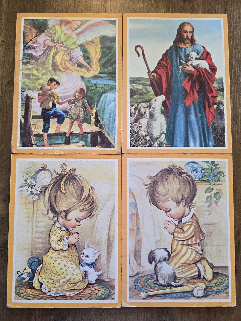 Set of 4 Vintage 1980s Coby Art Religious Nursery Wall Hangings Plaques